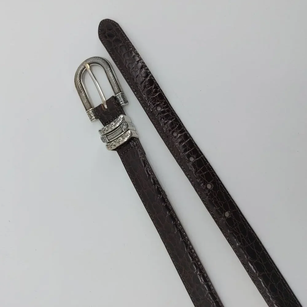Vintage Brighton Classic Brown Genuine Leather Belt C3708 Silver Tone Buckle
